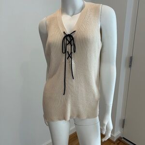 J Crew Cream/Blue Tie Sleeveless Mostly Cotton Sailor Shirt - Woman's Size M